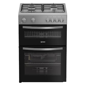 Indesit IDG6GS 60cm Double Oven Gas Cooker in Silver 4 Gas Burners 72L