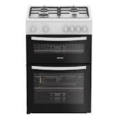 Indesit IDG6GW 60cm Double Oven Gas Cooker in White 4 Gas Burners 72L/