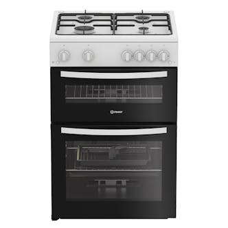 Indesit IDG6GW 60cm Double Oven Gas Cooker in White 4 Gas Burners 72L/