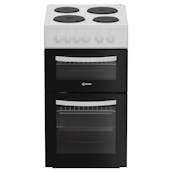 Indesit ITE5EMW 50cm Twin Cavity Electric Cooker in White Solid Plate H