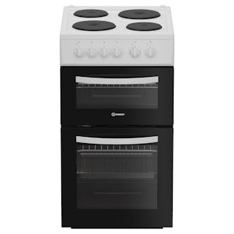 Indesit ITE5EMW 50cm Twin Cavity Electric Cooker in White Solid Plate H