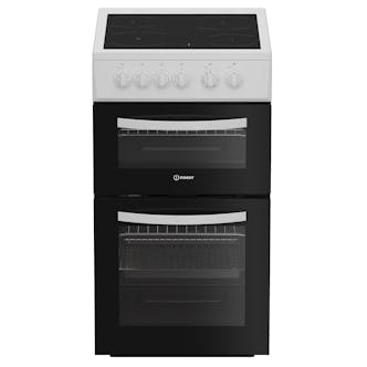 Indesit ITE5VMW 50cm Twin Cavity Electric Cooker in White Ceramic Hob 5
