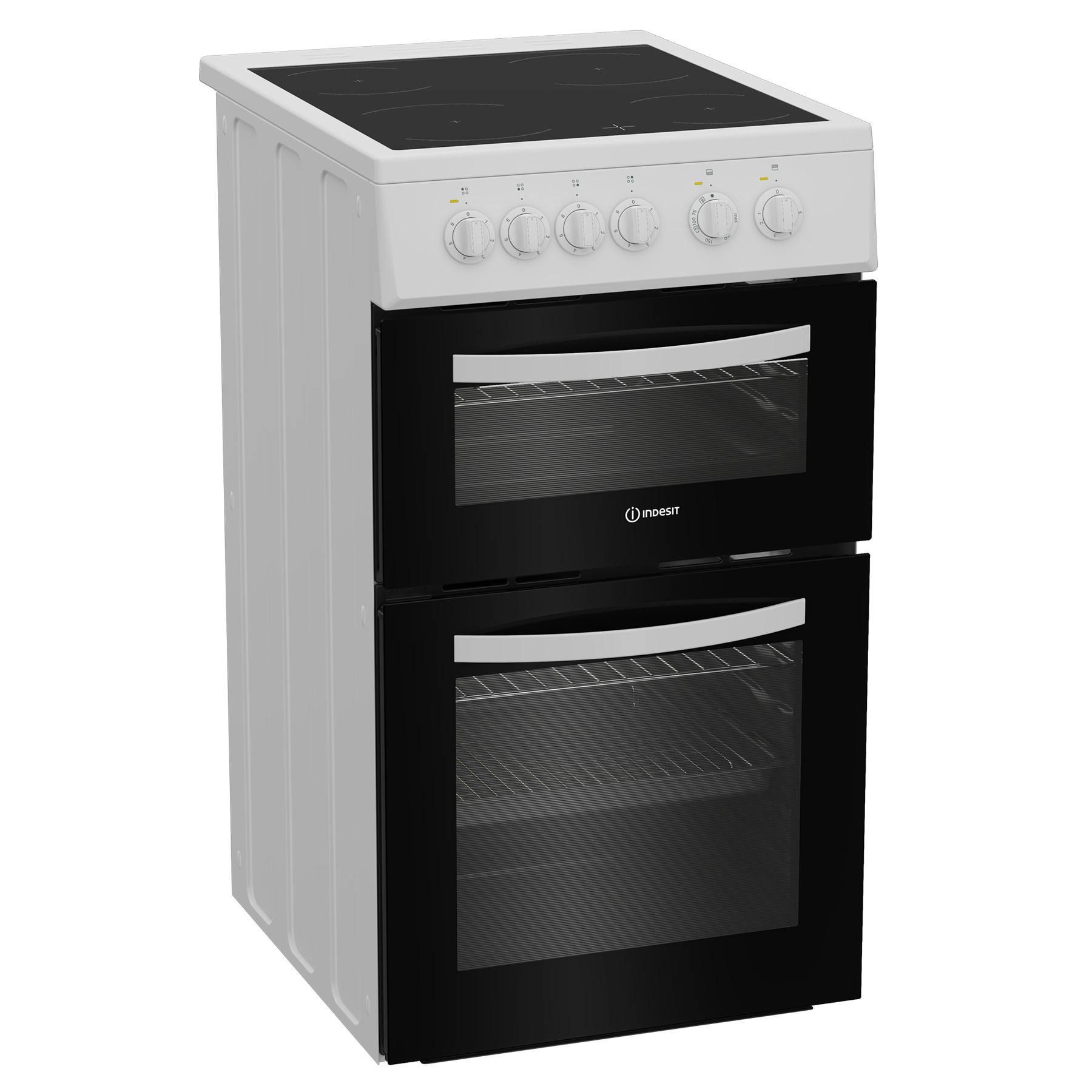 Indesit ITE5VMW 50cm Twin Cavity Electric Cooker in White Ceramic