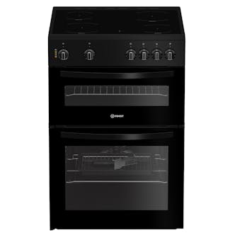 Indesit ITE6VMB 60cm Twin Cavity Electric Cooker in Black Ceramic Hob 6