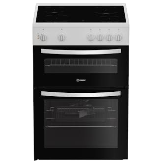Indesit ITE6VMW 60cm Twin Cavity Electric Cooker in White Ceramic Hob 6