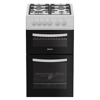 Indesit ITG5GMW 50cm Twin Cavity Gas Cooker in White 4 Gas Burners 54 L