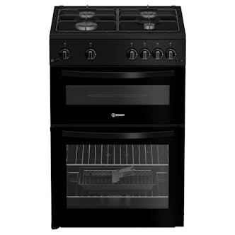 Indesit ITG6GB 60cm Twin Cavity Gas Cooker in Black 4 Gas Burners 72 L
