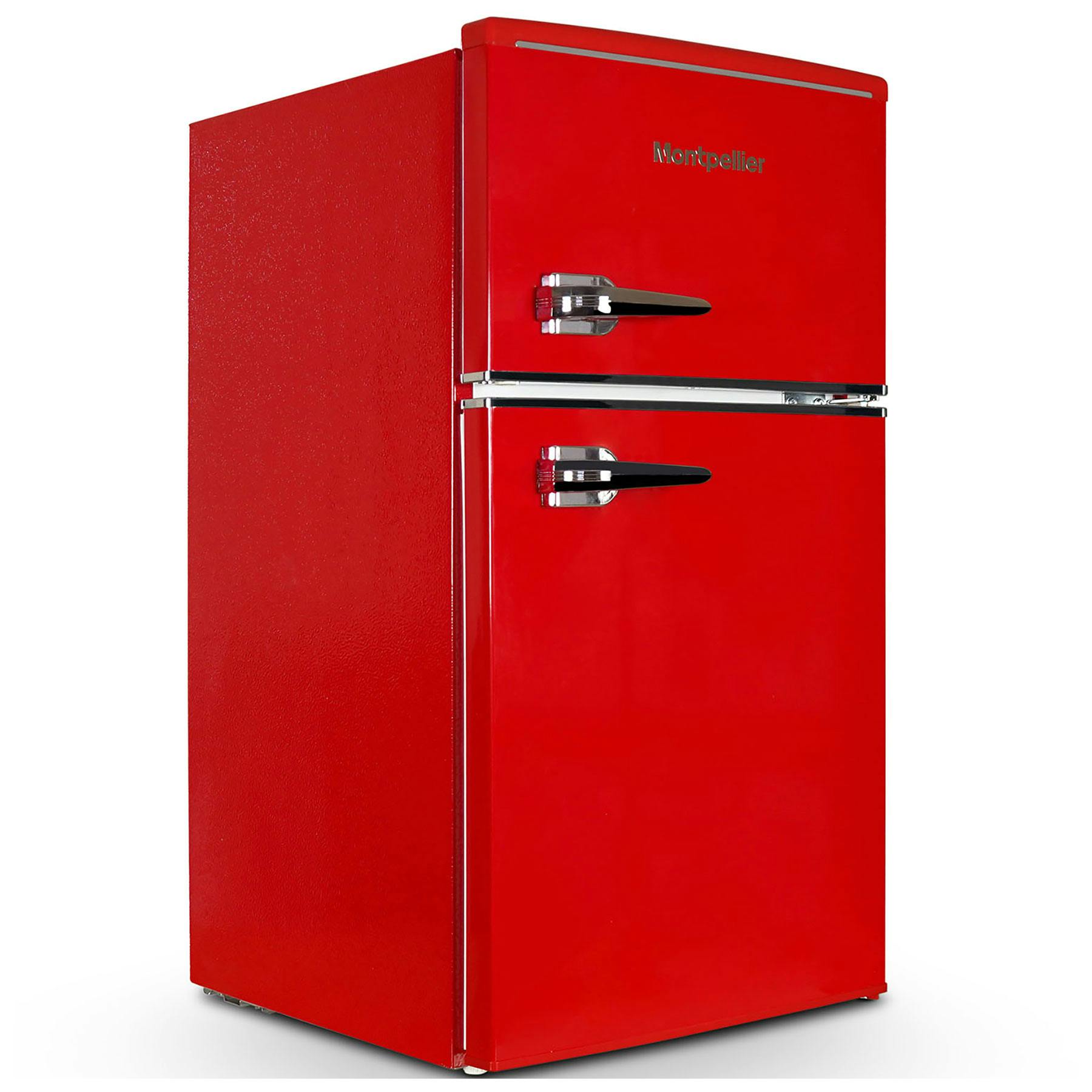★ FRIPIER_vintage_★ Montpellier MAB2035ER 87cm High 80/20 Fridge Freezer in Red 45cm Wide