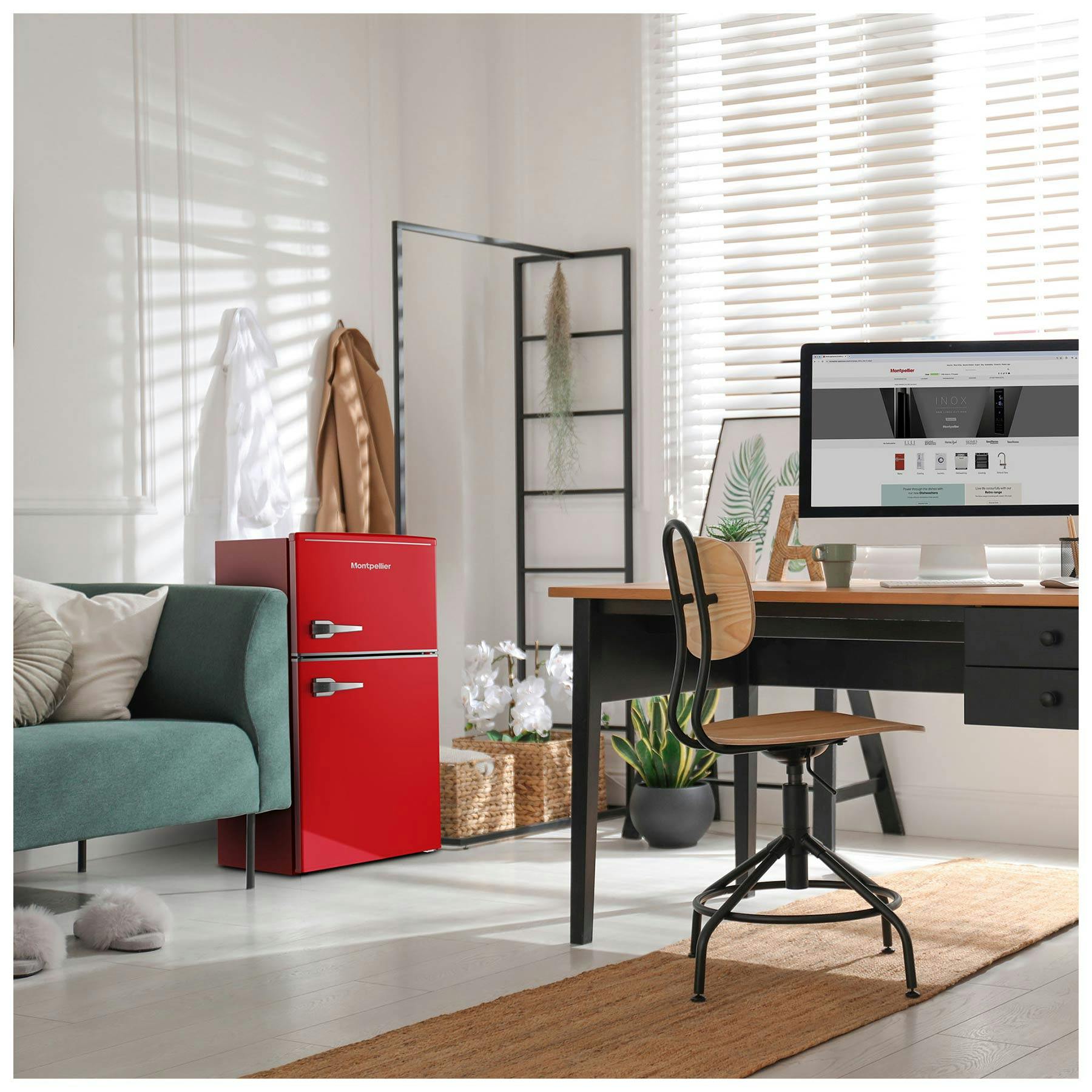 Montpellier MAB2035ER 87cm High 80/20 Fridge Freezer in Red 45cm Wide