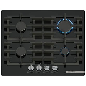 Bosch PPP6A6I40 Series 6 60cm 4 Burner Gas Hob in Tempered Black Glass