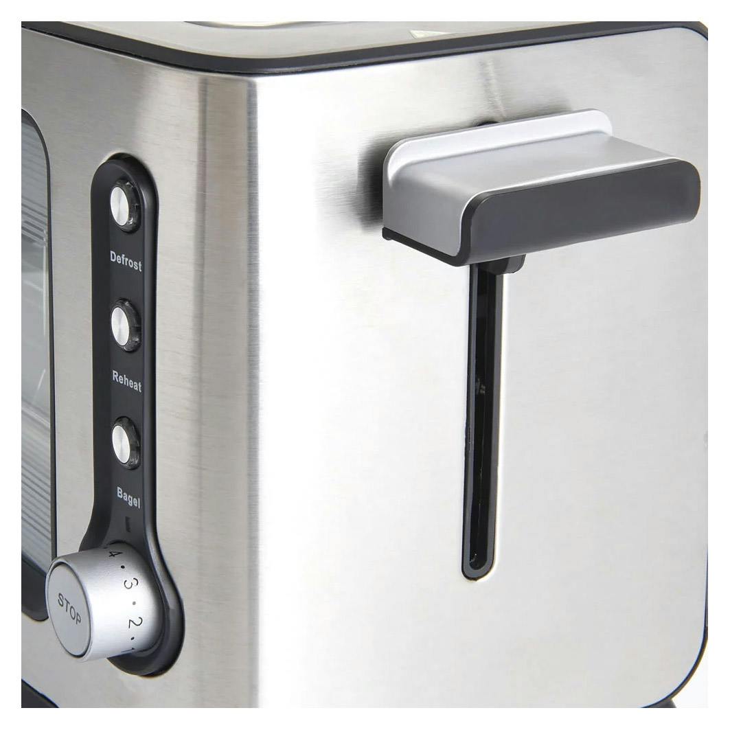 Daewoo SDA1060GE 2 Slice Transparent Glass Toaster in Silver