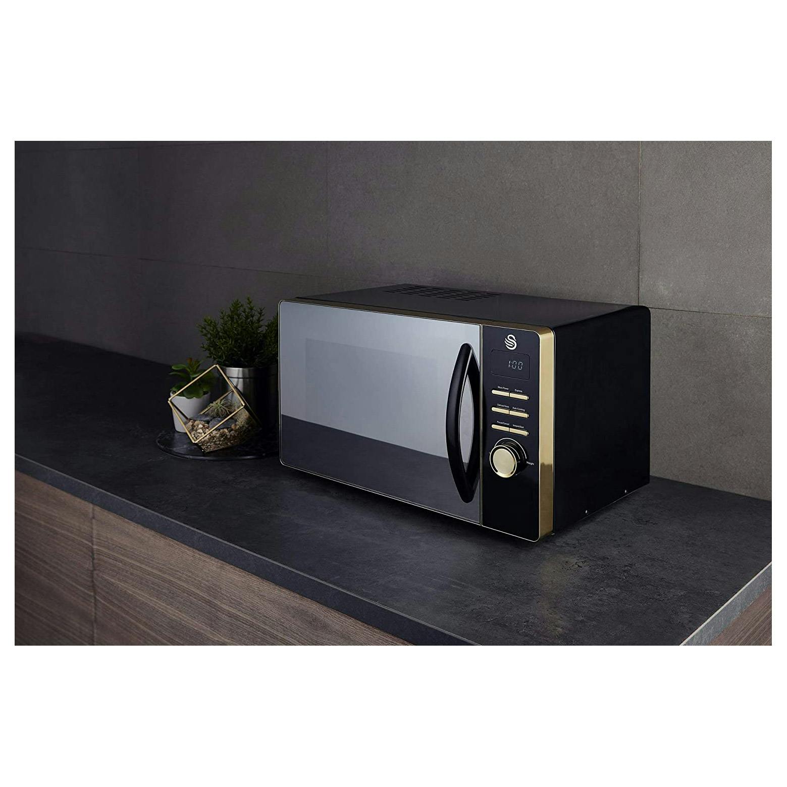 Swan SM22045BLKN Gatsby Microwave Oven in Black, 23 Litre 800W