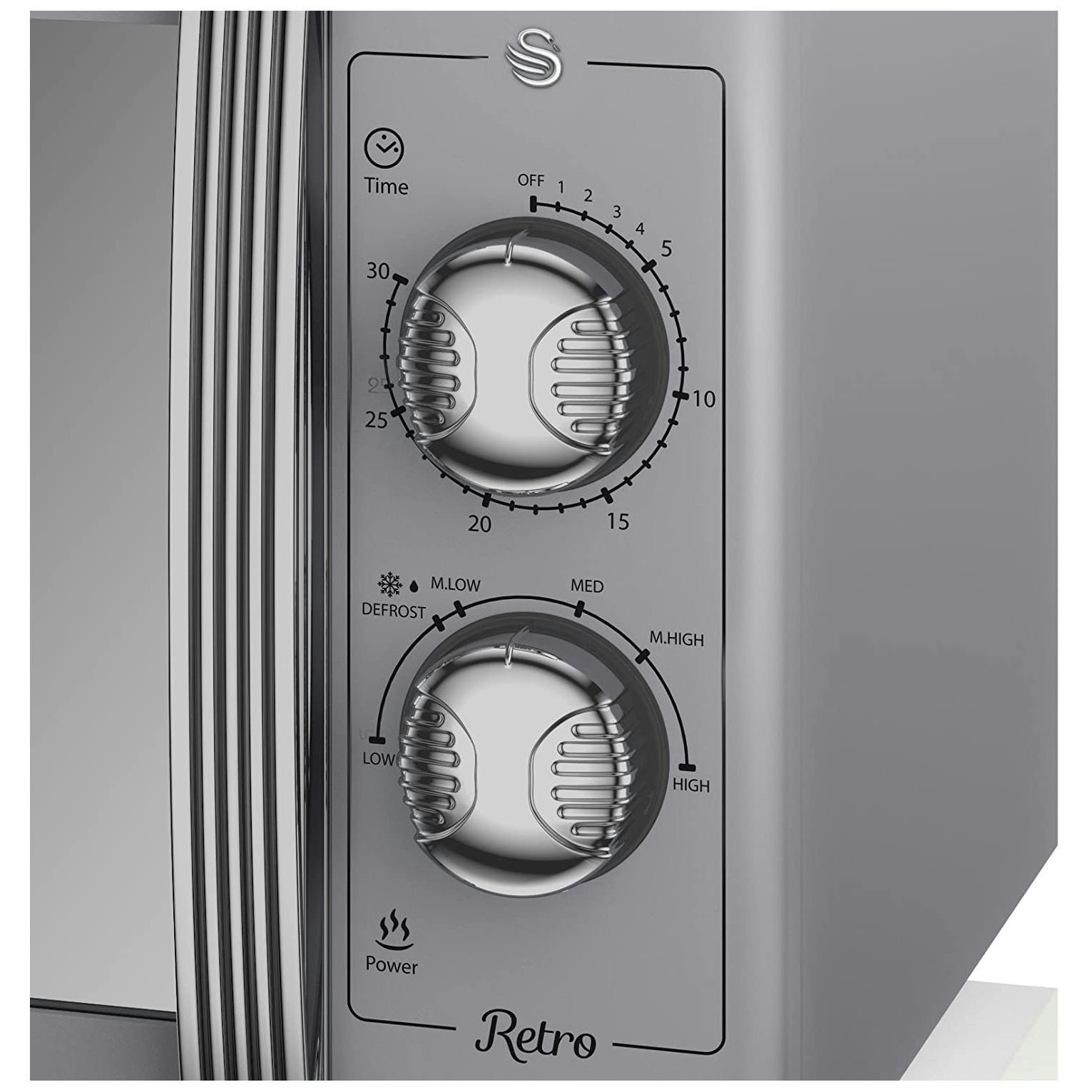 Swan SM22070GRN Retro Style Microwave Oven in Grey, 25 Litre 900W