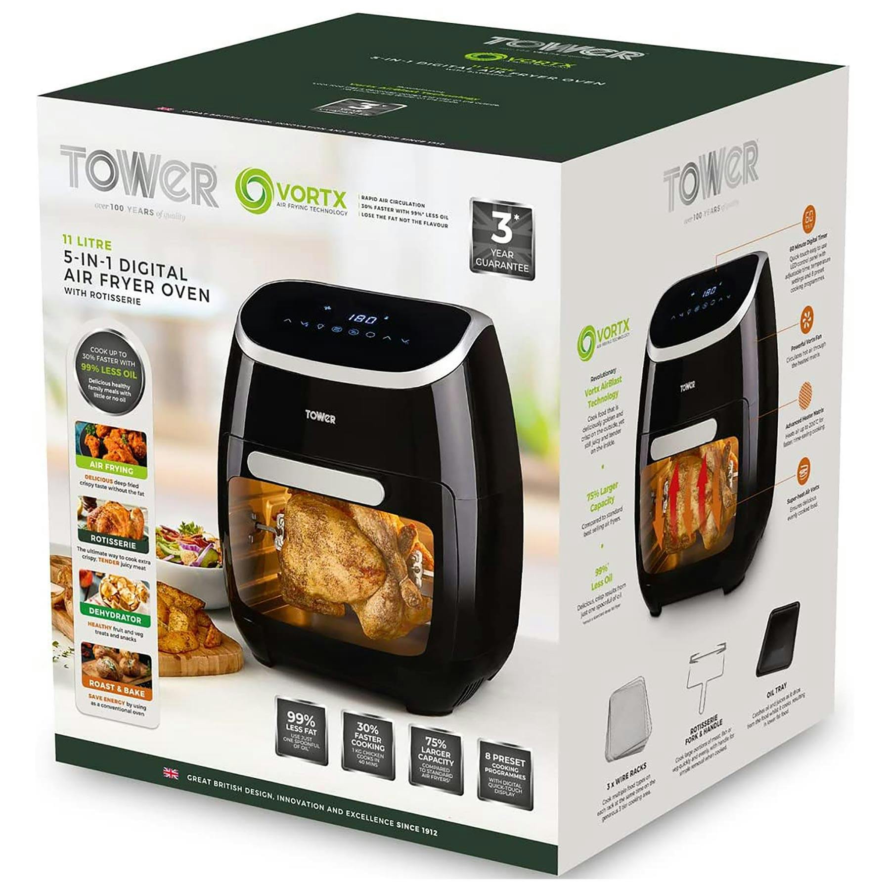 Tower T17039 11L XPRESS PRO 5-in-1 Digital Air Fryer Oven In Black