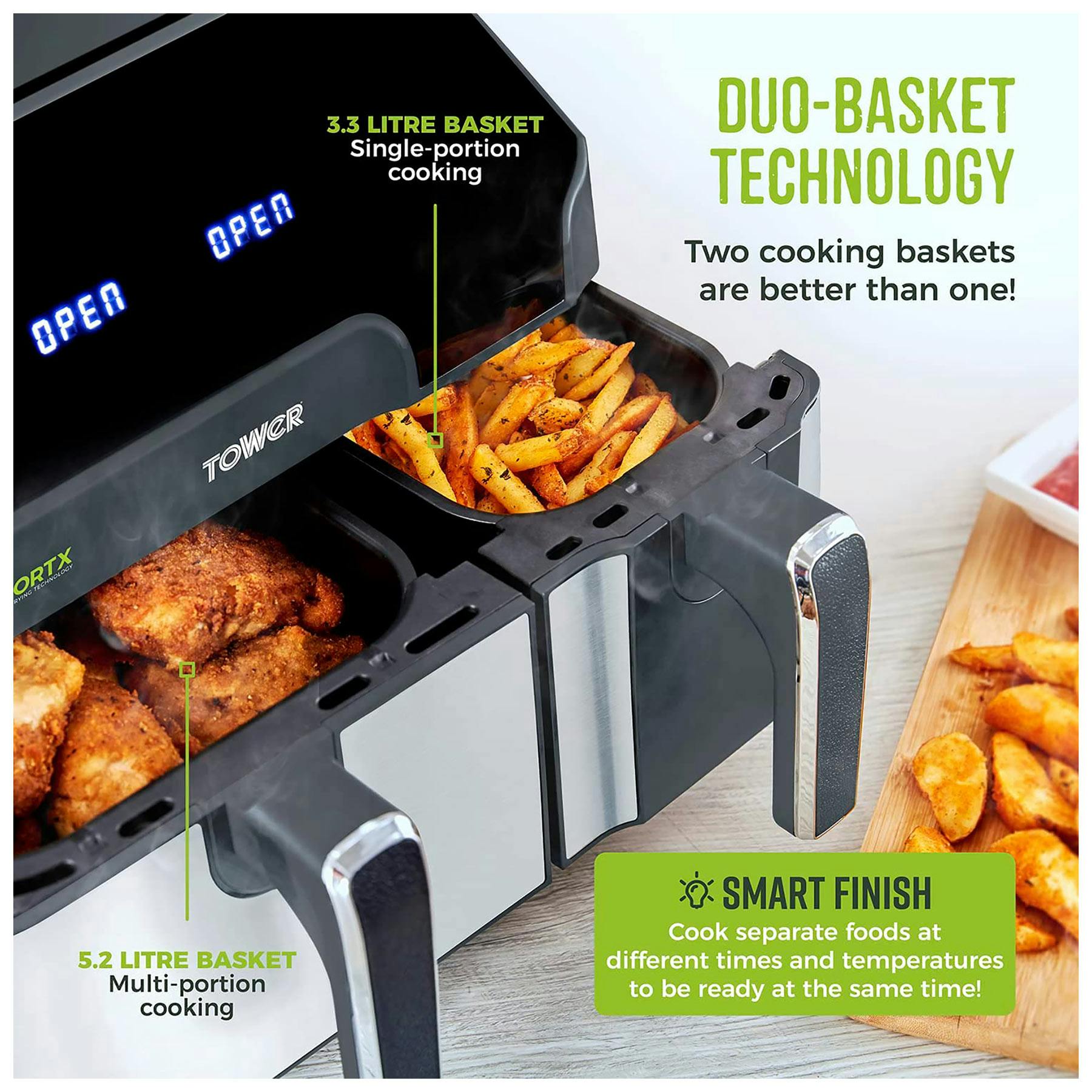 Tower T17099 8.5L VORTX Dual Zone Air Fryer With Smart Finish