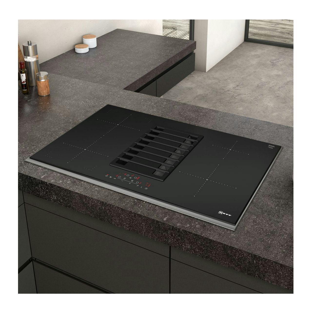 Neff T48TD1BN0 BuiltIn 80cm Venting Induction Hob in Black / Steel