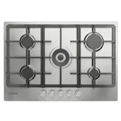 Indesit THP751WIXI1 75cm 5 Burner Gas Hob in Stainless Steel Double Crown W