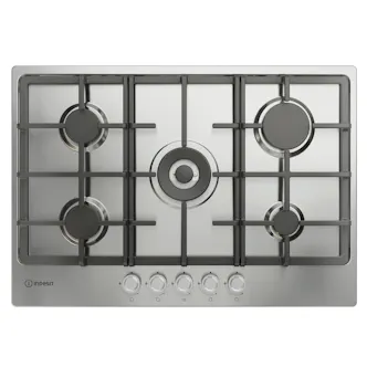 Indesit THP751WIXI1 75cm 5 Burner Gas Hob in Stainless Steel Double Crown W