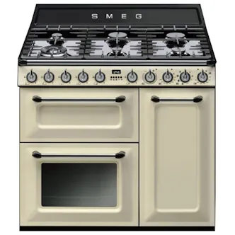 Smeg TR93P 90cm Victoria Dual Fuel Range Cooker in Cream & Black