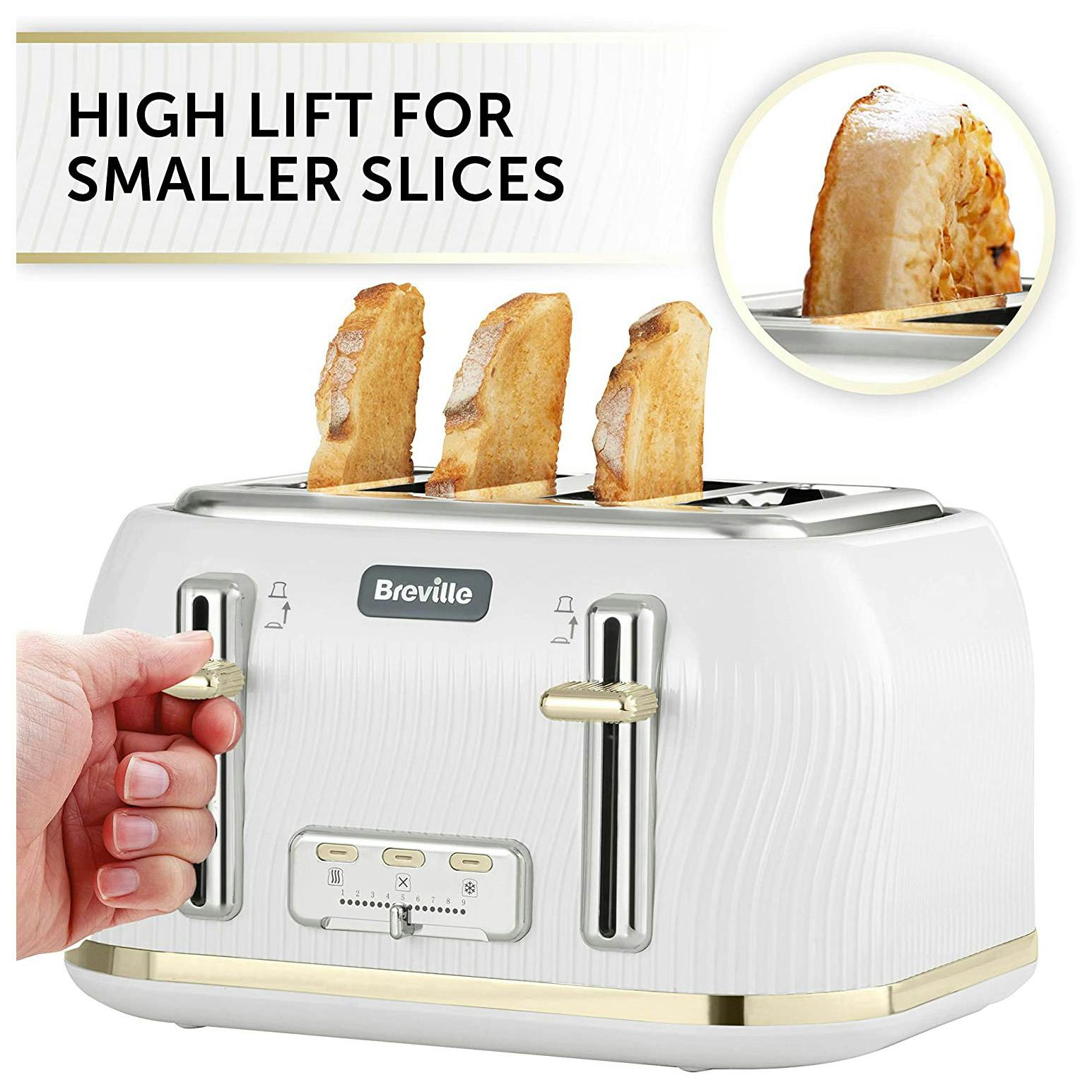 Breville VTT976 Flow 4 Slice Toaster in White & Gold