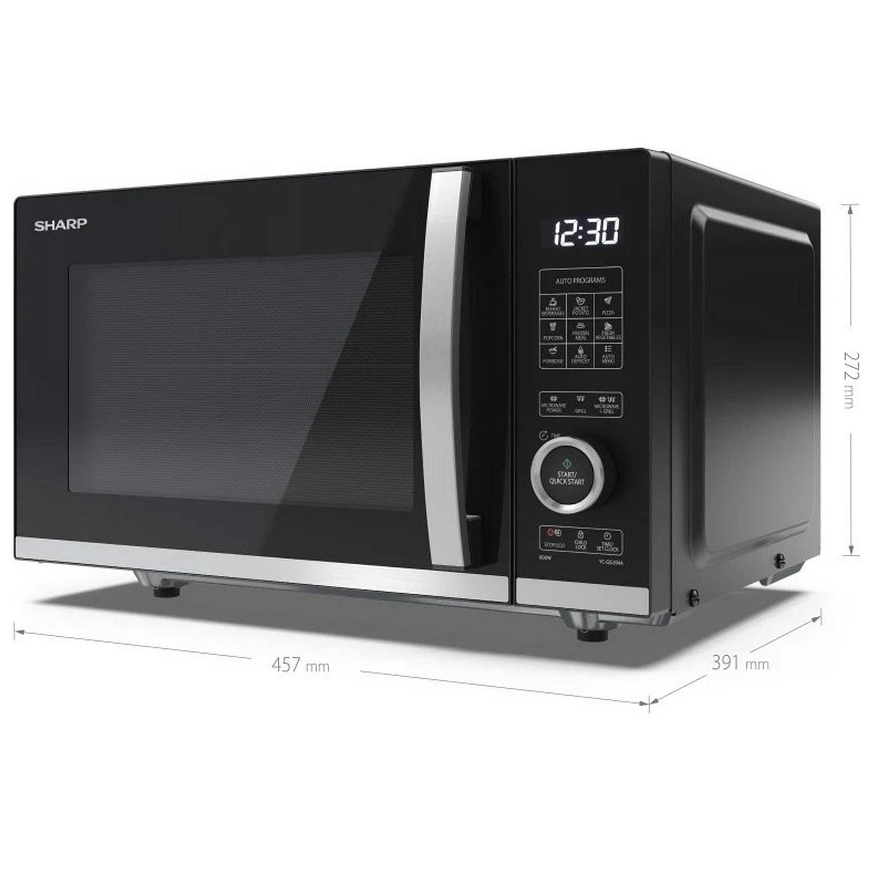 Sharp YC-QG204AU-B Flatbed Microwave Oven With Grill In Black 20L 800W